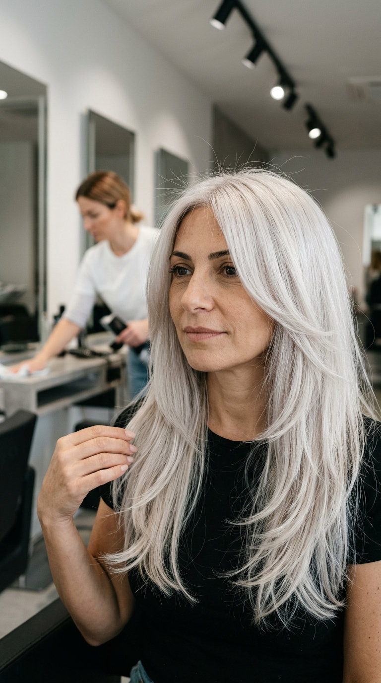 Edgy Platinum Razor Layers 2026 long icy platinum blonde haircut with razor-cut layers and soft texture for summer