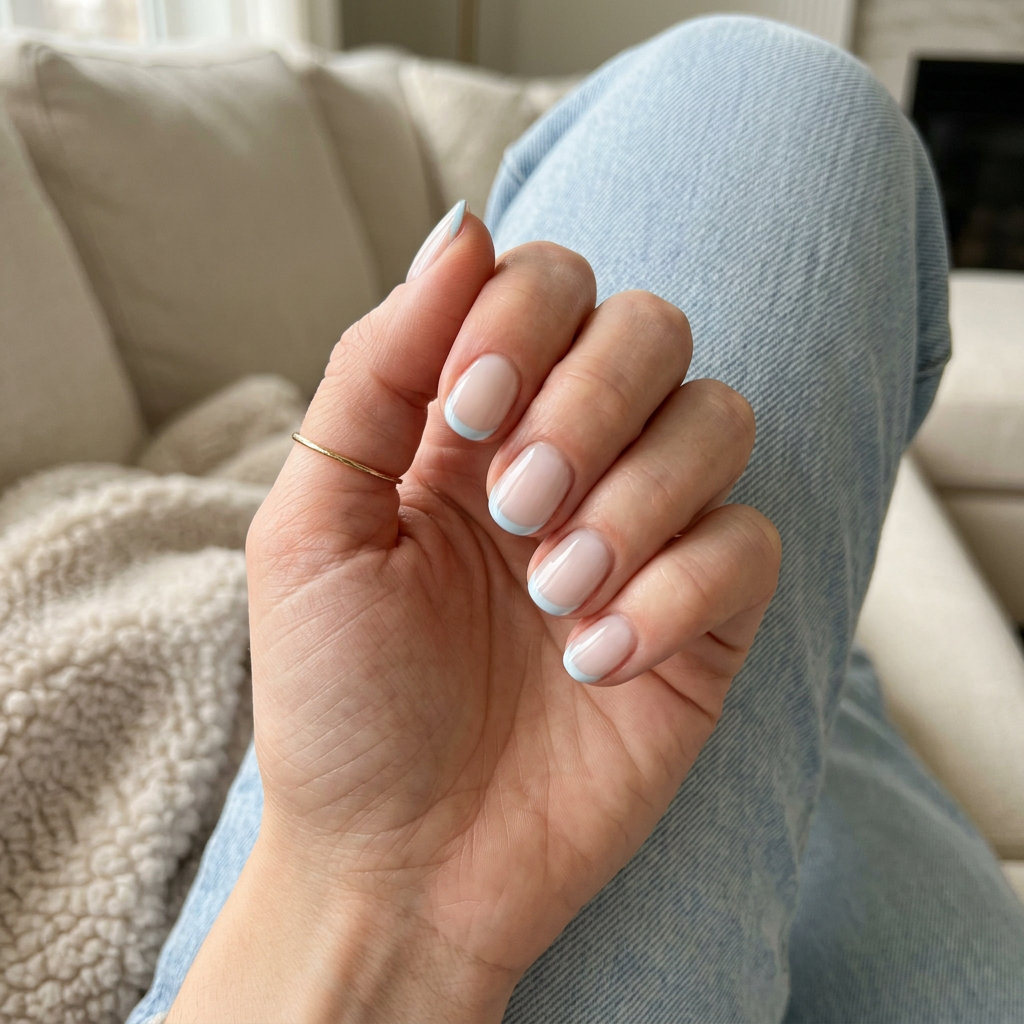 Chic icy blue micro French tip nails for daily wear and office. June nails ideas - best for summer 2026.