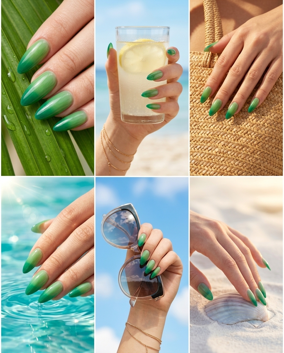 Long summer nails 2026: Vibrant lime green jelly gradient stiletto nails for festivals and vacations.
