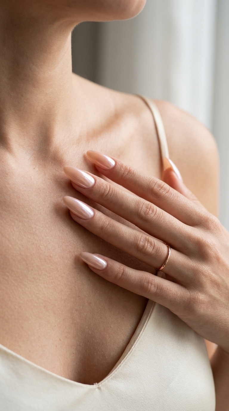 Long summer nails 2026: Dreamy peachy glazed almond nails for daily wear, weddings, and brunch.