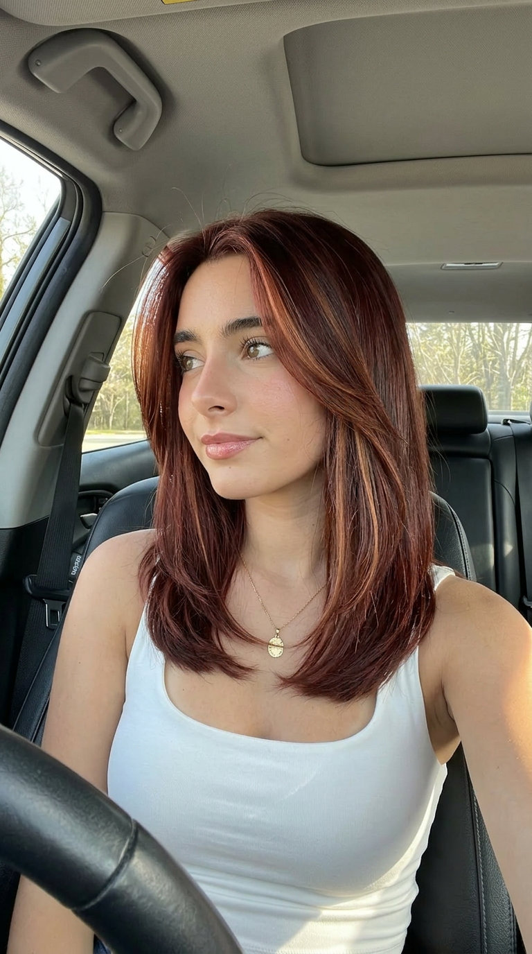 long mahogany red ribbons with warm brown undertones and no fringe for chic look