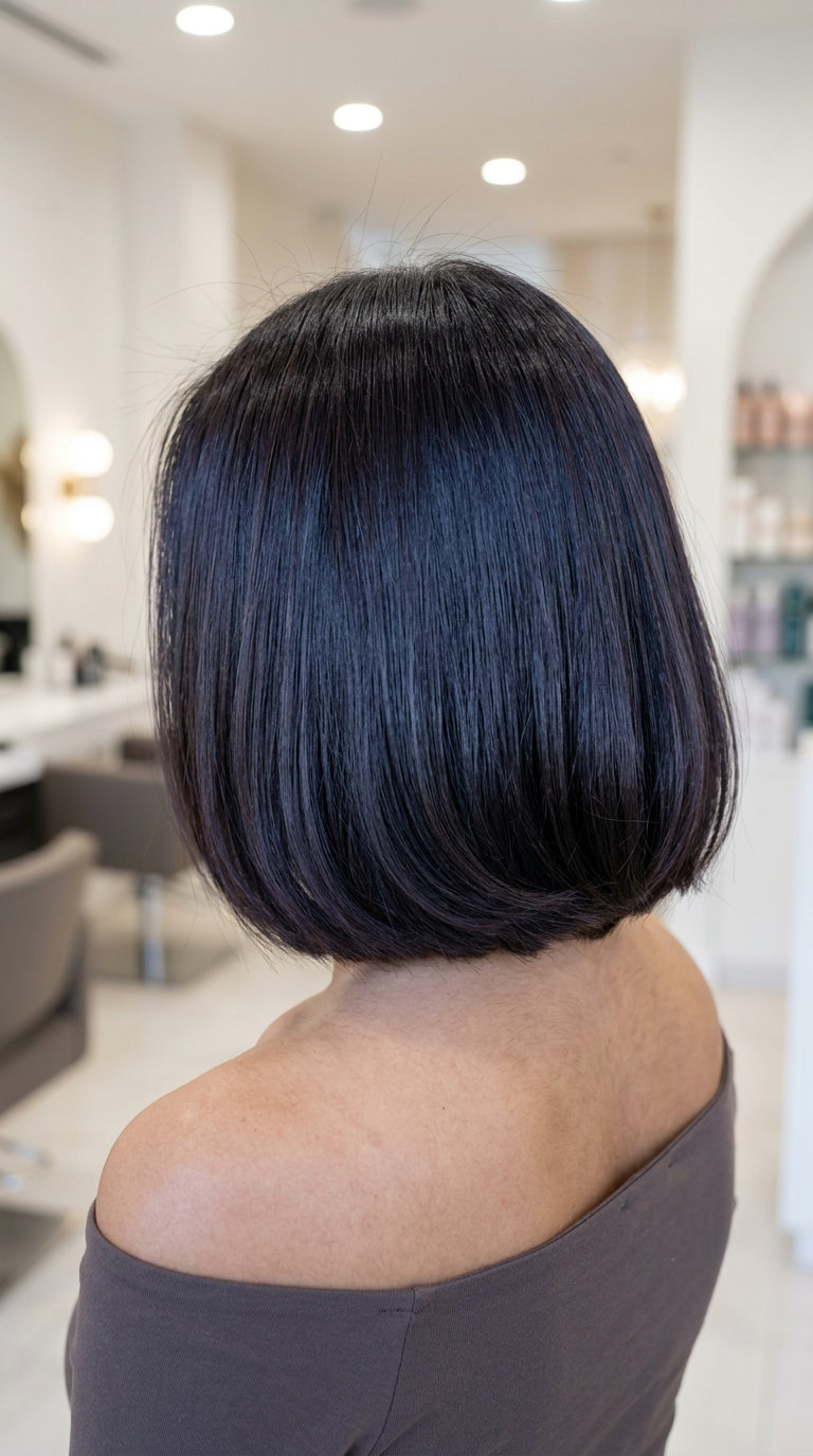 Italian Bob: Voluminous Midnight Espresso 2026 chin-length midnight espresso brunette bob with blunt perimeter and deep side part for summer