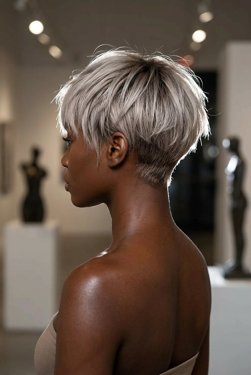 Mushroom Blonde Crop 2026 short mushroom blonde crop with razored texture and dark root for modern look