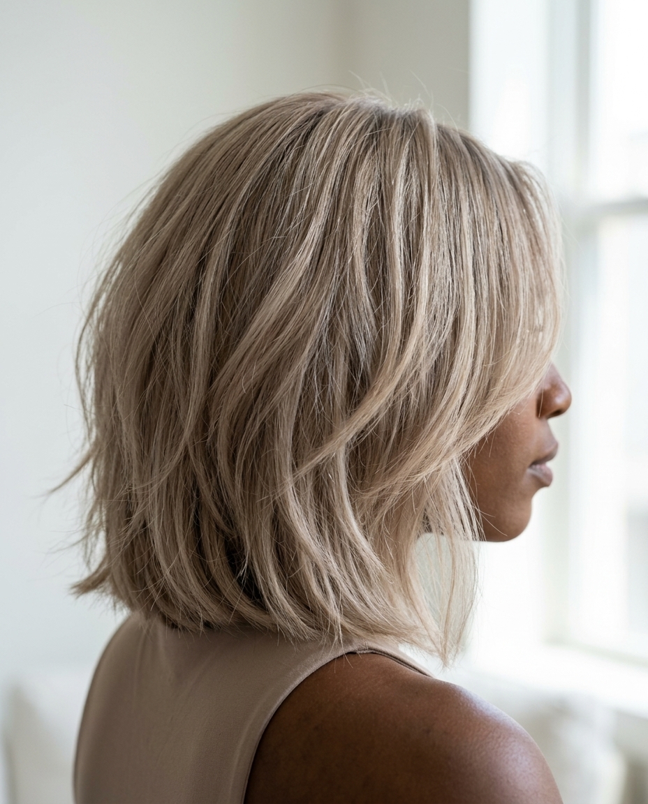 Ash Blonde Aura Lob 2026 shoulder-length mushroom blonde textured lob with dark root for casual chic