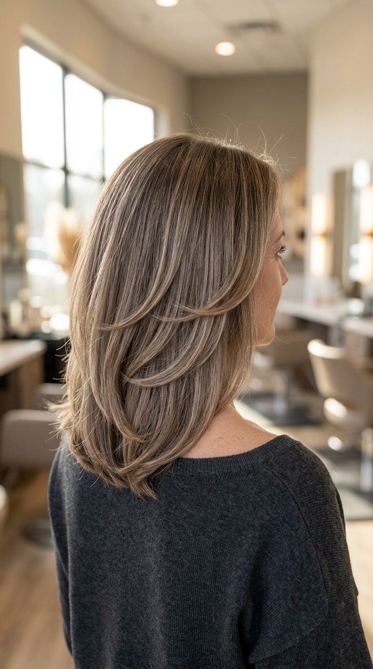 Curve Cut with Face Framing: Mushroom Bronde 2026 medium-length curve cut with mushroom bronde, beige highlights, face-framing layers — sophisticated soft style