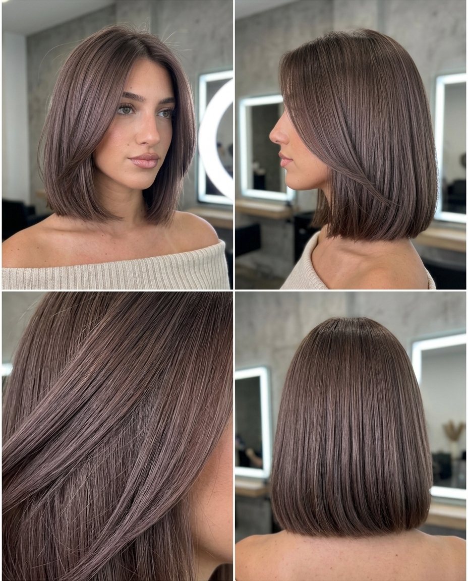 Muted Mocha Italian Bob 2026: Chic Style short muted mocha mushroom brown italian bob with side part, internal layers — elegant