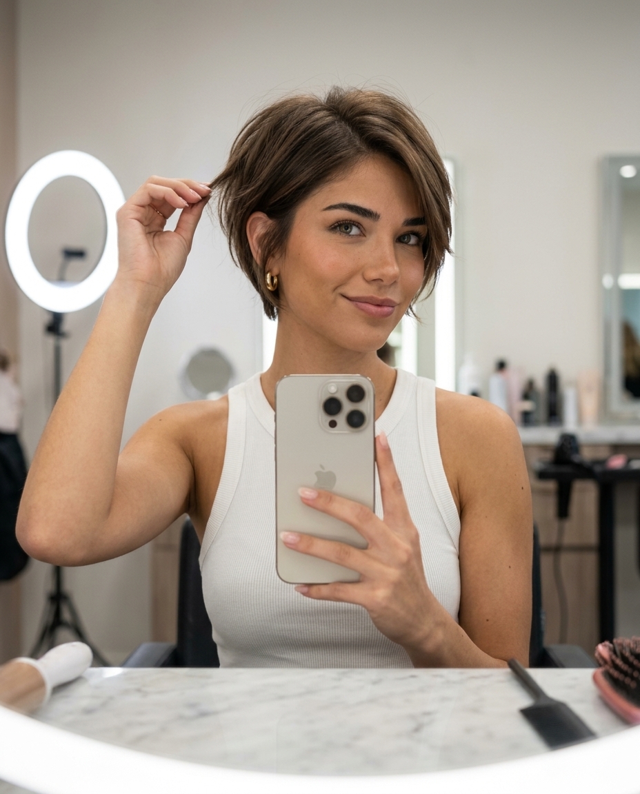 short natural hair color pixie haircut with piecey layers and tapered sides for summer