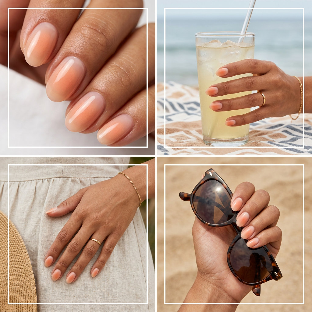 Peach Fuzz Aura Glow Oval Summer Nails 2026 Romantic peach fuzz aura glow oval nails for daily wear and summer. Oval summer nails 2026.
