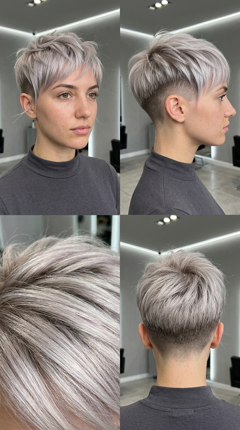 Edgy Oyster Mushroom Pixie 2026 very short oyster mushroom brown pixie with undercut and choppy layers for edgy look