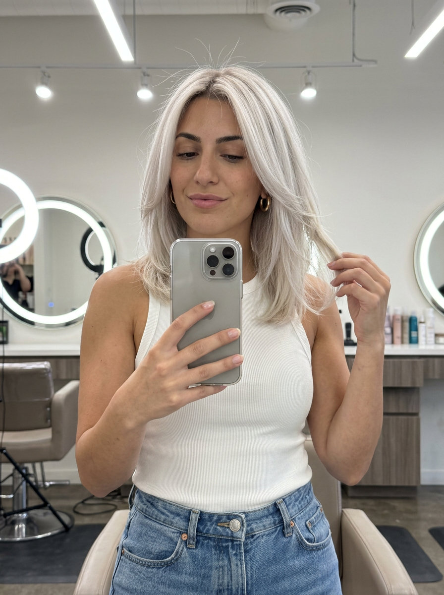 Platinum Blonde Root Melt 2026: Edgy Summer Hair short platinum blonde haircut with ash blonde root melt, no fringe — edgy summer style