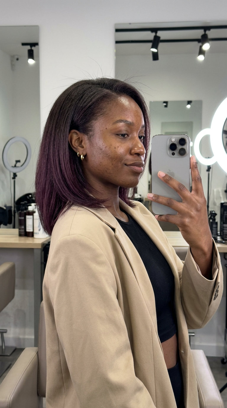 long deep plum tint on ends with no fringe for edgy accent