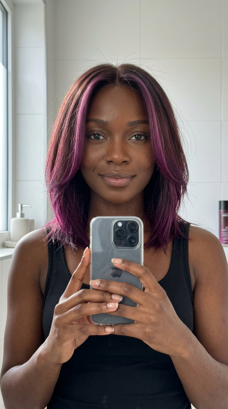 Plum Dip-Dye Money Piece Hair 2026 medium plum dip-dye money piece with piecey ends for summer