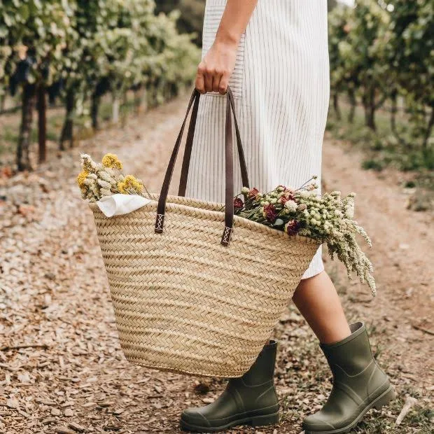 bag Antique Farmhouse Oversized Straw Market Tote with Leather Straps Antique Farmhouse $39