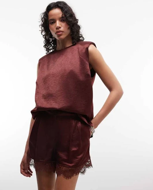 shorts ASOS Tailored Satin Shorts with Lace Trim ASOS $47.99