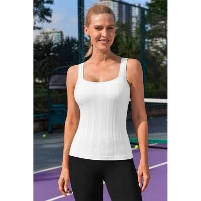 tank Attraco Women's Ribbed Slim Fit Tank Tops with Built-in Bra Target $26.85