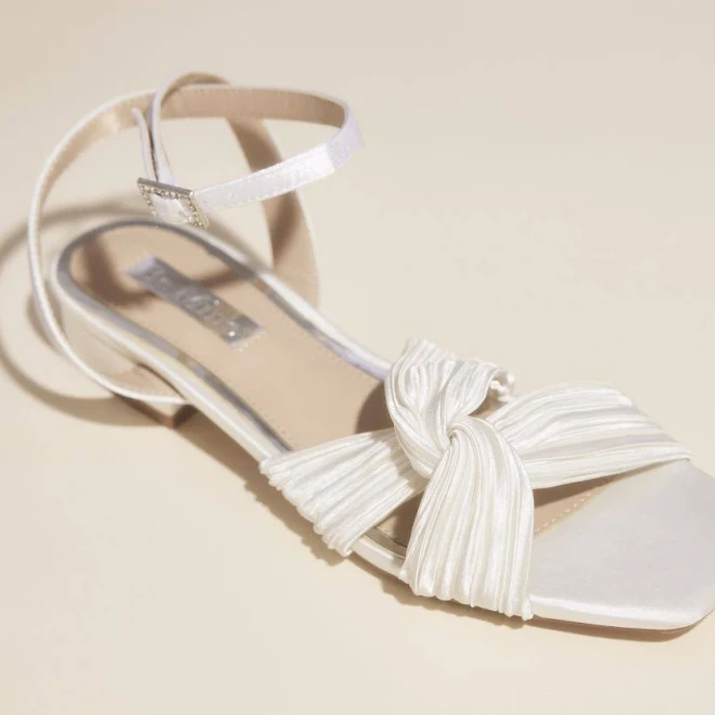 shoes Be Mine Twisted Strap Satin Flat Sandals in White | Size: 11 | David's Bridal David's Bridal $24.99