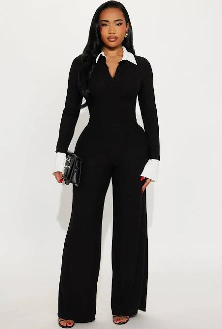 outfits Fashion Nova Long Sleeve Ribbed Cropped Blouse and Pant Set Fashion Nova $49.99