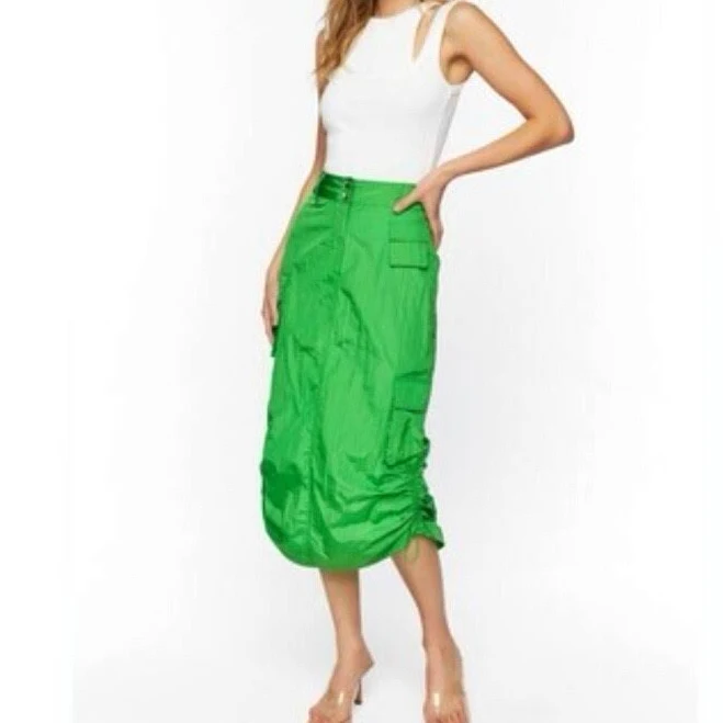 skirt Forever 21 Women’s Bright Green Midi Drawstring Cargo Skirt Size Xs eBay $14.4