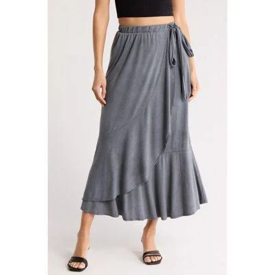 skirt Go Couture Wrap Midi Skirt in Charcoal at Nordstrom Rack, Size X-Large Stylight Inc. $44.97