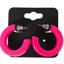 accessory Hot Pink Hoop Earrings 1.2" Retro 1980s Neon Chunky Pierced Acrylic Gift Bag Y2K eBay $11.99