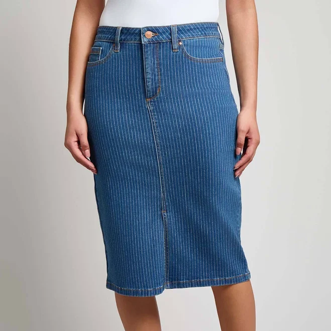 skirt JONES NEW YORK Women's Lexington Denim Midi Skirt with Front Slit Jones New York $20.79