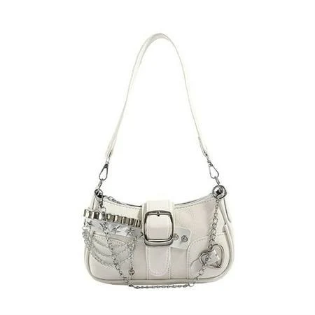 bag Lightweight PU Leather Shoulder Bag with Chain Strap Casual Underarm Purse For Commuting And Social Gatherings, Women's, Size: One size, White Walmart - Turansi Co., Ltd $20
