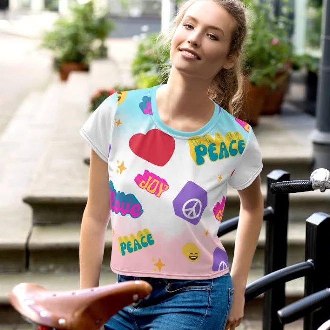 top Love Joy Peace Emoji Print Crop Tee Etsy - Seller $27.98