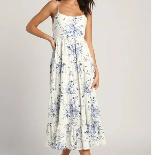 dress Lulus Floral Tie-Strap Tiered Midi Dress Poshmark $35