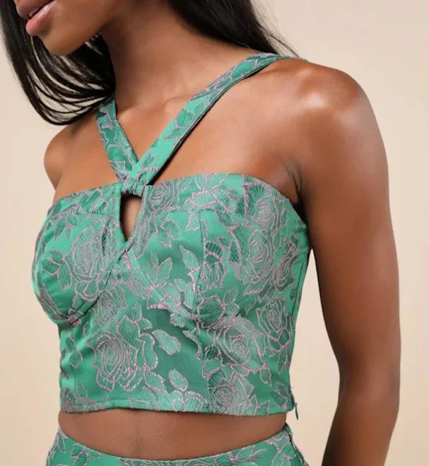 corset top Lulus Pink Green Floral Bustier Crop Blouse Top Size M eBay - aracelarriag1 $35