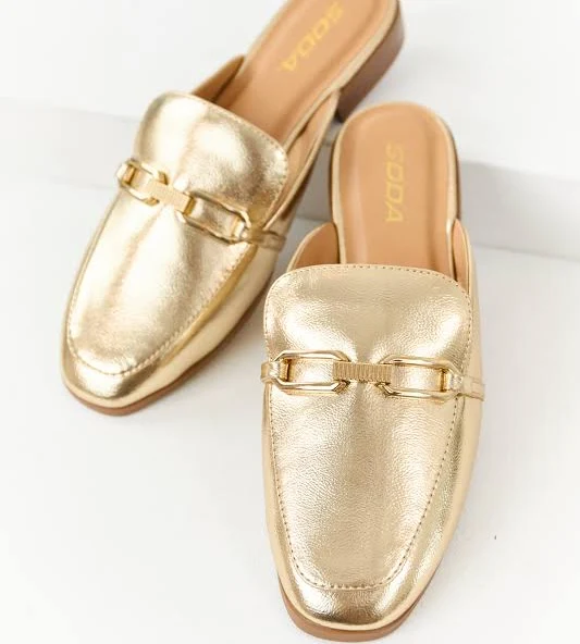 shoes Metallic Faux Leather Chain Link Mule Flats Lime Lush $25.95