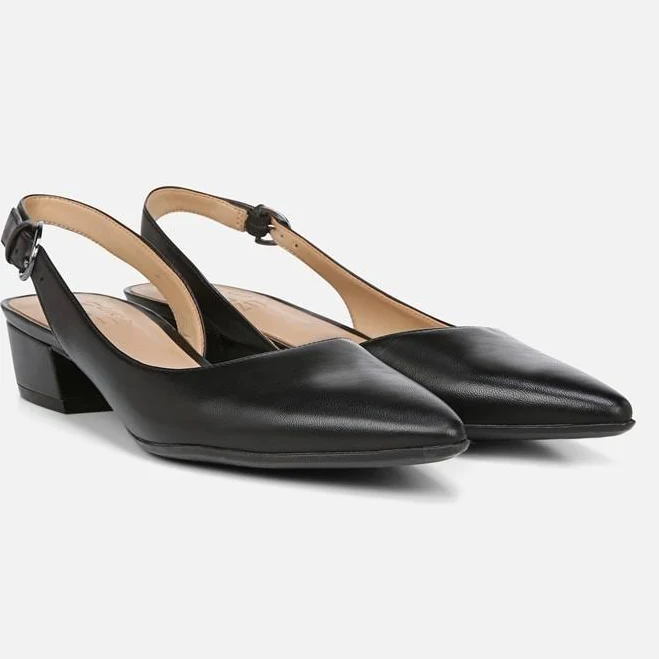 shoes Naturalizer Banks Pointed Toe Flat Shoes, Black Leather, 5.0M | Toe, Block Heels, Slingback Strap Naturalizer $119.99