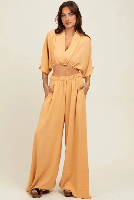 matching set Peach Crop Blouse Wide Leg Pant Set PinkBlush Maternity $57