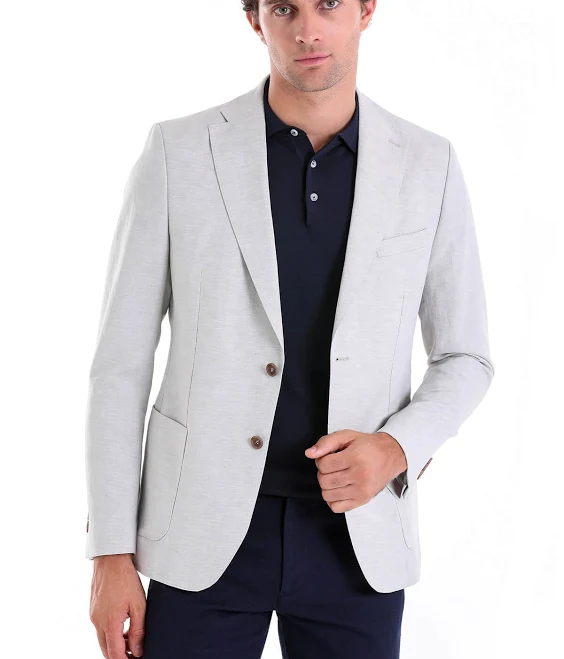 blazer Slim Fit Notch Lapel Linen Blazer SAYKI $258.3
