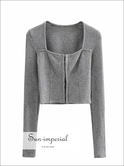 corset top Sun-Imperial Women's Corset Style Seam Ribbed Square Neckline Long Sleeve Top Sun imperial Fashion $40.93