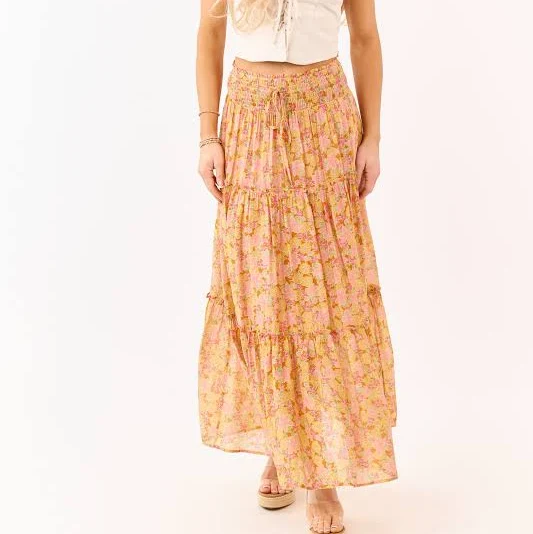 skirt Tangerine Floral Print Tiered Maxi Skirt Lime Lush $64.99
