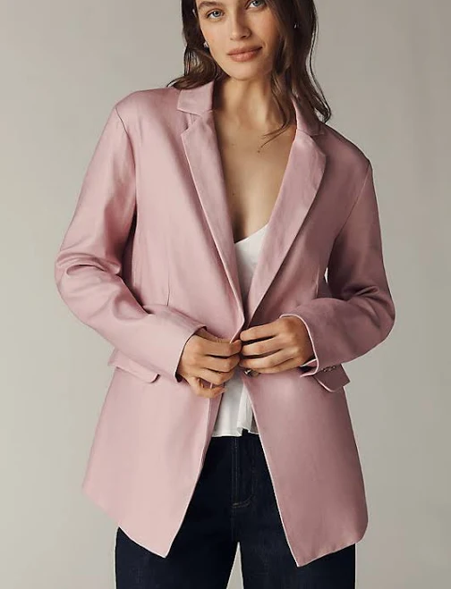 blazer Tessie European Linen Stretch Blazer Jacket by Maeve in Pink, Size: Large at Anthropologie Anthropologie $158