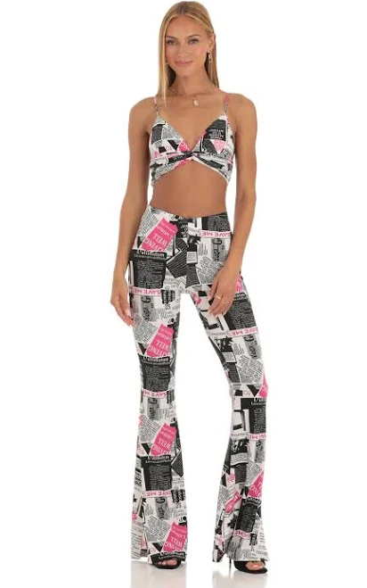 outfits Two Piece Set in Newspapper Print LUCY IN THE SKY $18.57