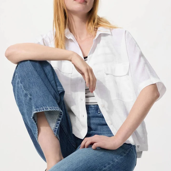 shirt UNIQLO Women's Premium Linen Skipper Boxy Shirt Uniqlo $39.9