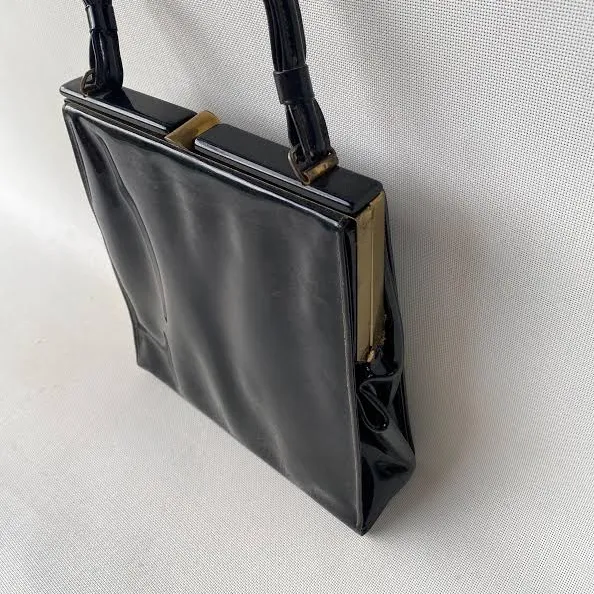 bag Vintage Patent Leather Bag with Top Handle Etsy - Seller $36