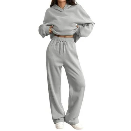 matching set Women's 2 Piece Lounge Sweatsuit Set Oversized Hoodie Wide Leg Sweatpants Casual Outfit Walmart - mohiass $20.88