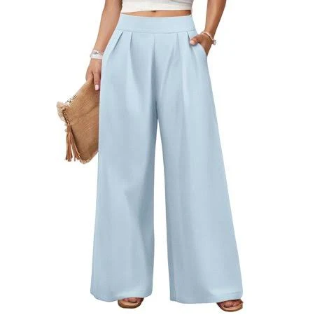 pants Women's Casual Linen High Elastic Waist Wide Leg Pants with Pockets Walmart - OIOLOYJM $24.64