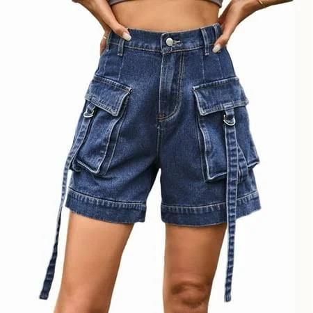 shorts Women's Casual Vintage Loose Cargo Denim Shorts with Pockets Walmart - Moucles $34.46