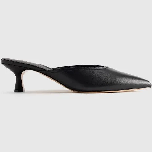 shoes Women's Italian Leather 55mm Kitten Heel Mule in Black, Size 10 by Quince Quince $84