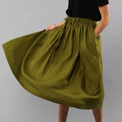 skirt Women's Pleated Linen Flared Midi Skirt with Pockets Etsy - MyLinenStyle $98.22