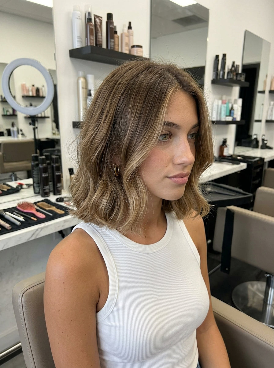 Bronde Illusion Bob 2026: Effortless Summer Hair short bronde balayage bob with sandy highlights and internal layers for summer