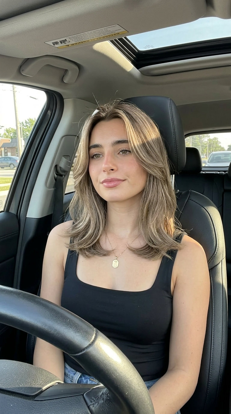 Sun-Kissed Mushroom Brown Balayage: Long Hair 2026 long sandy shiitake mushroom brown balayage with cool beige ribbons and face-framing layers