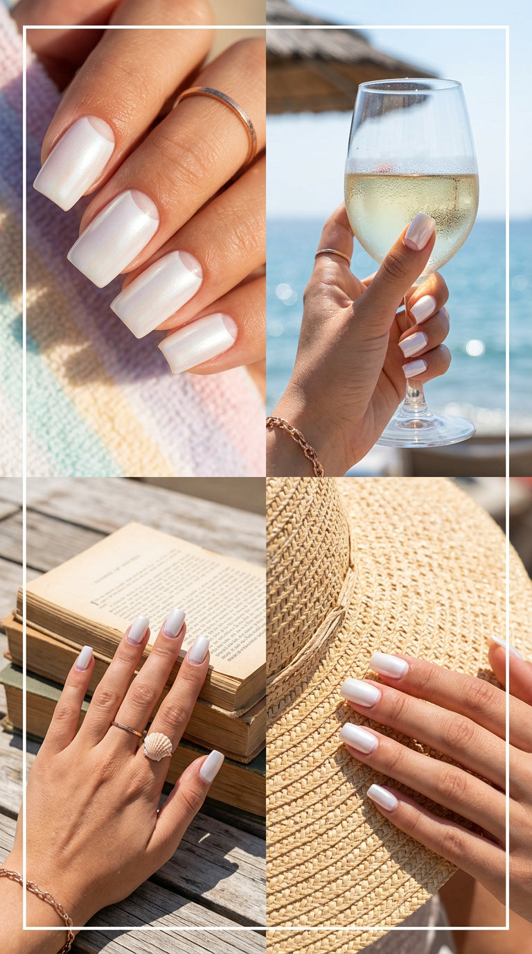 Luminous Cuticle Reverse French Nails 2026 Luminous cuticle reverse French nails for shell summer nails 2026, elegant for weddings and daily wear.