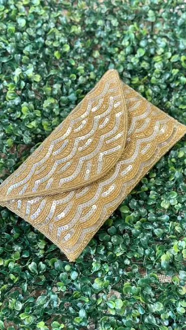 Sequin and Bead Embellished Crossbody Clutch