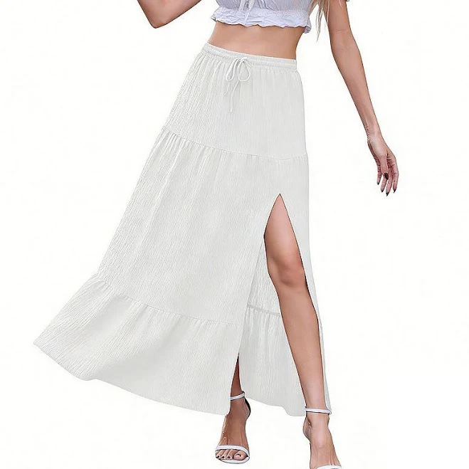 Women's Maxi Tiered Skirt with Side Slit