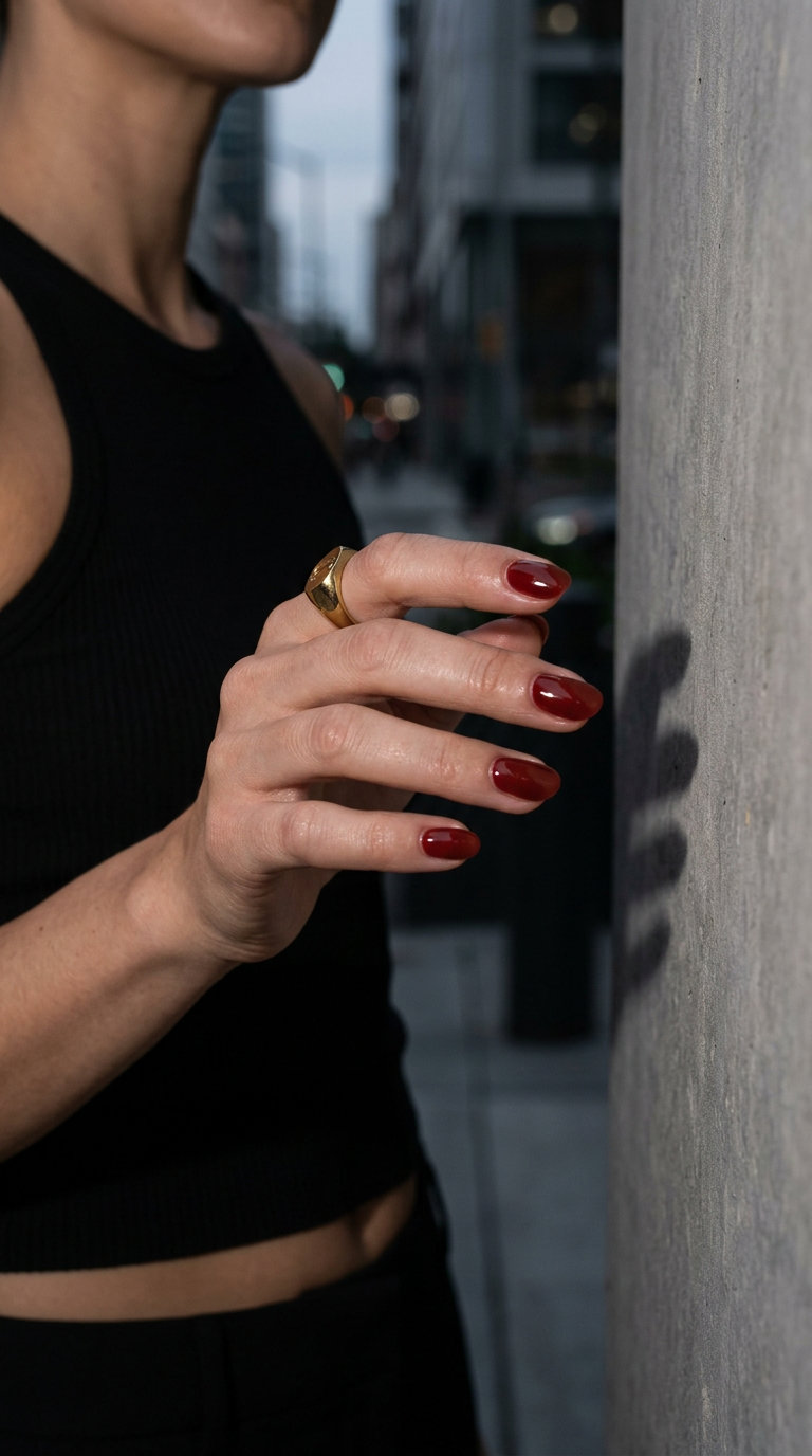 Sultry Cherry Coke Glaze Nails 2026 Short oval summer nails 2026: Sultry Cherry Coke Glaze for date night, summer evening.